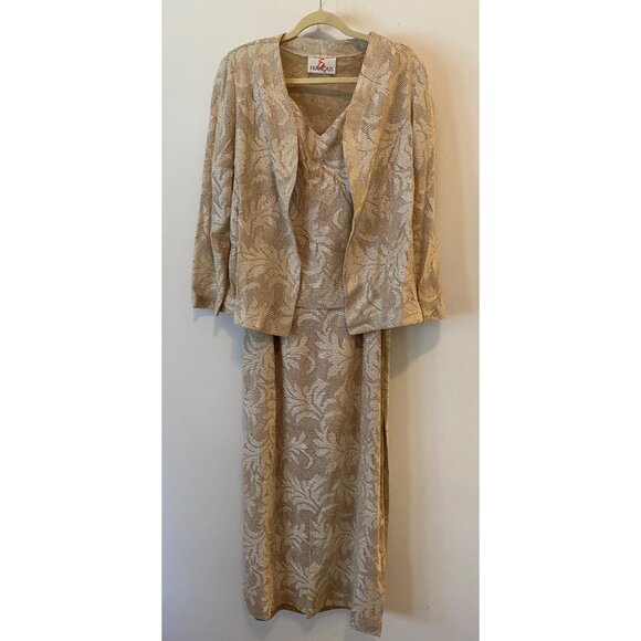 En Francais By Huey Waltzer Formal Maxi Dress w/ Jacket Gold Glitter Size 18 - Picture 1 of 16